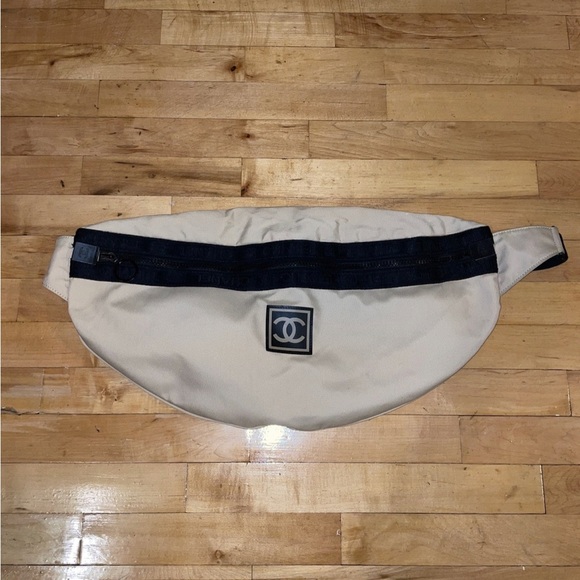 Chanel Sport Vintage Beige Nylon XL Fanny Pack Banana  Waist Bag - Picture 1 of 6